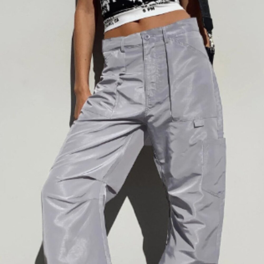 Lioness Miami Vice Swish Pants Oversized Grey Silver Baggy BNWT XL Grunge 90s